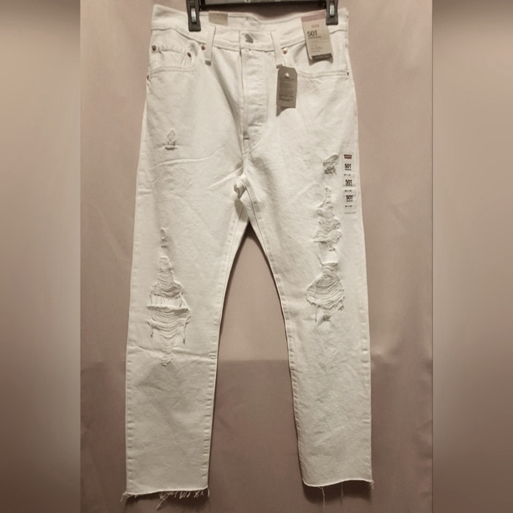NWT Women White Levi 501 Button Fly Jeans